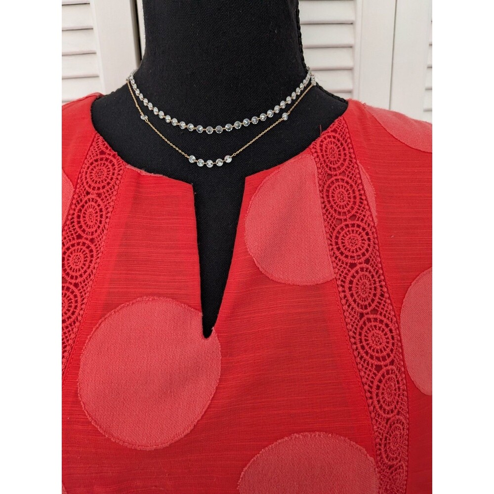 Chico's Blouse Womens M/1 Watermelon Orange Peasant Top Boho Crochet Shirt Light - Picture 2 of 12